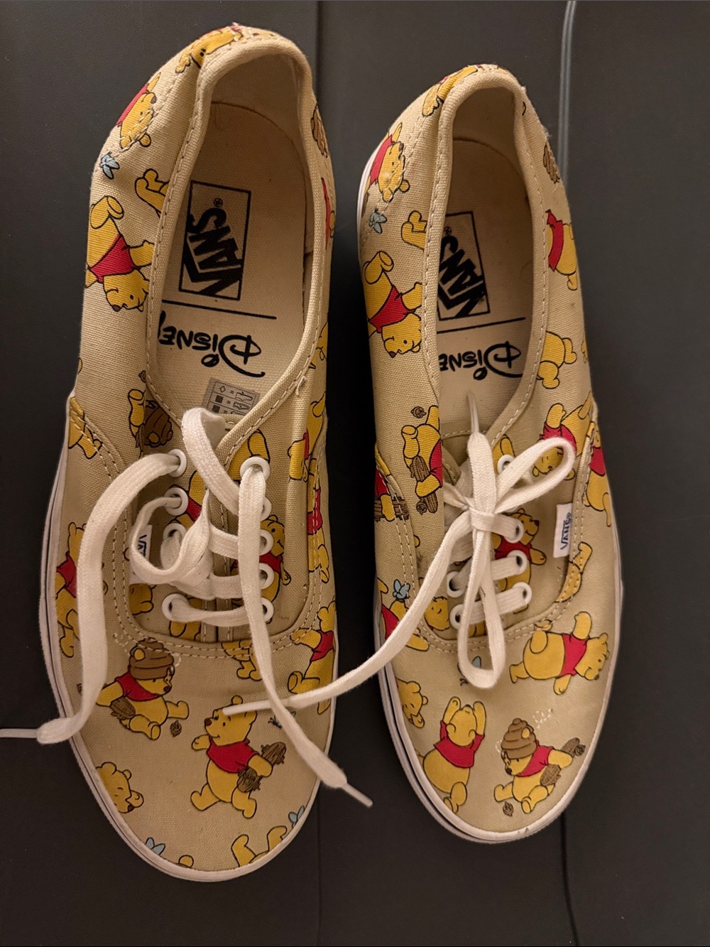 Vans Kids Beige Canvas Sneakers with Yellow & Red Winnie the Pooh Print